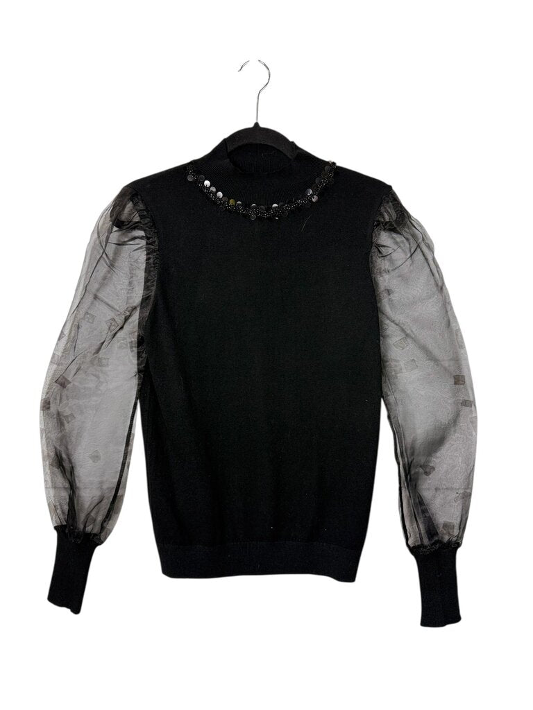 SIONI SHEER SLEEVE EMBELLISHED BLOUSE