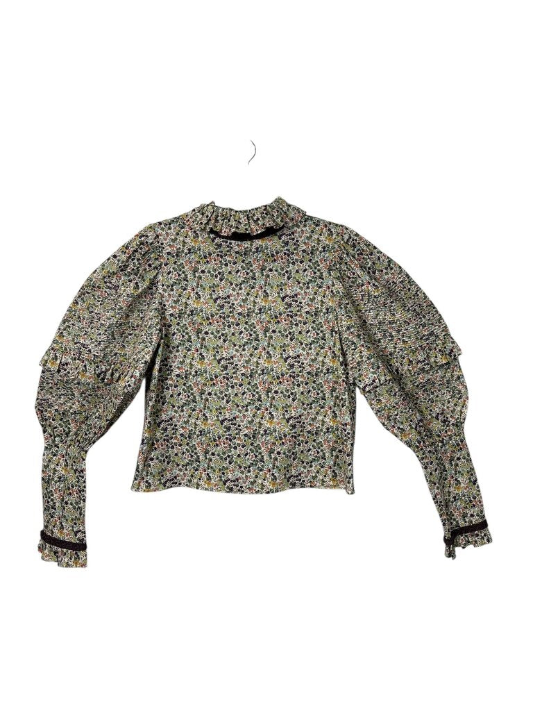 HORROR VACUI POOF SLEEVE PATTERN BLOUSE