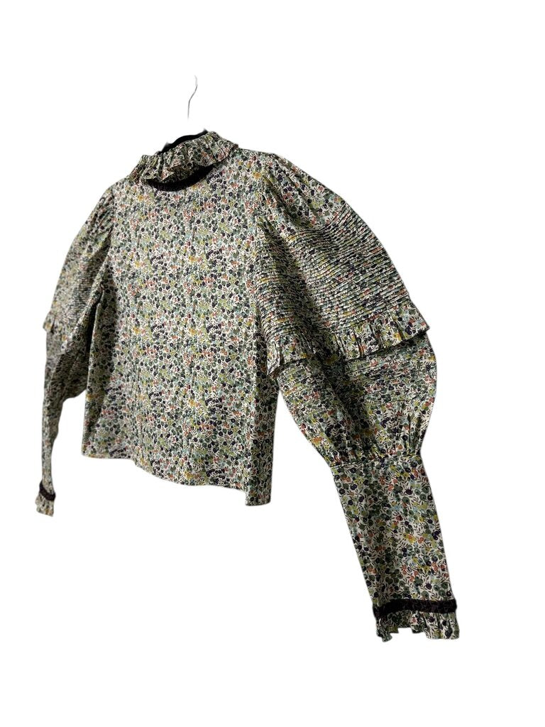 HORROR VACUI POOF SLEEVE PATTERN BLOUSE