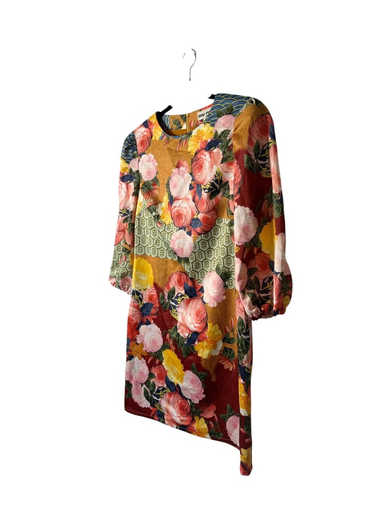 MIU MIU FLORAL SILK SHIFT DRESS