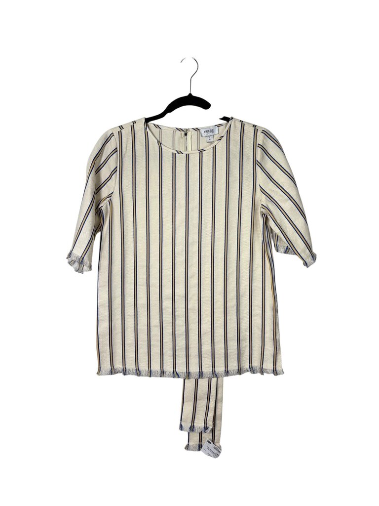PER SE STRIPED BELTED BLOUSE