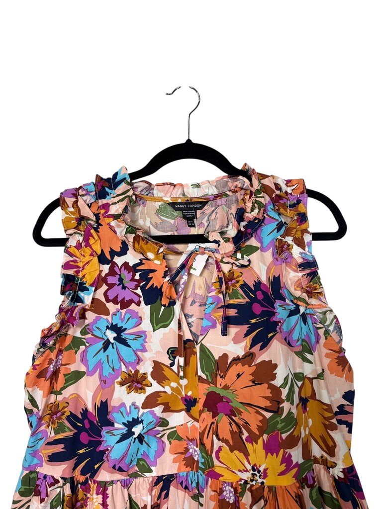 MAGGY LONDON FLORAL RUFFLE DRESS