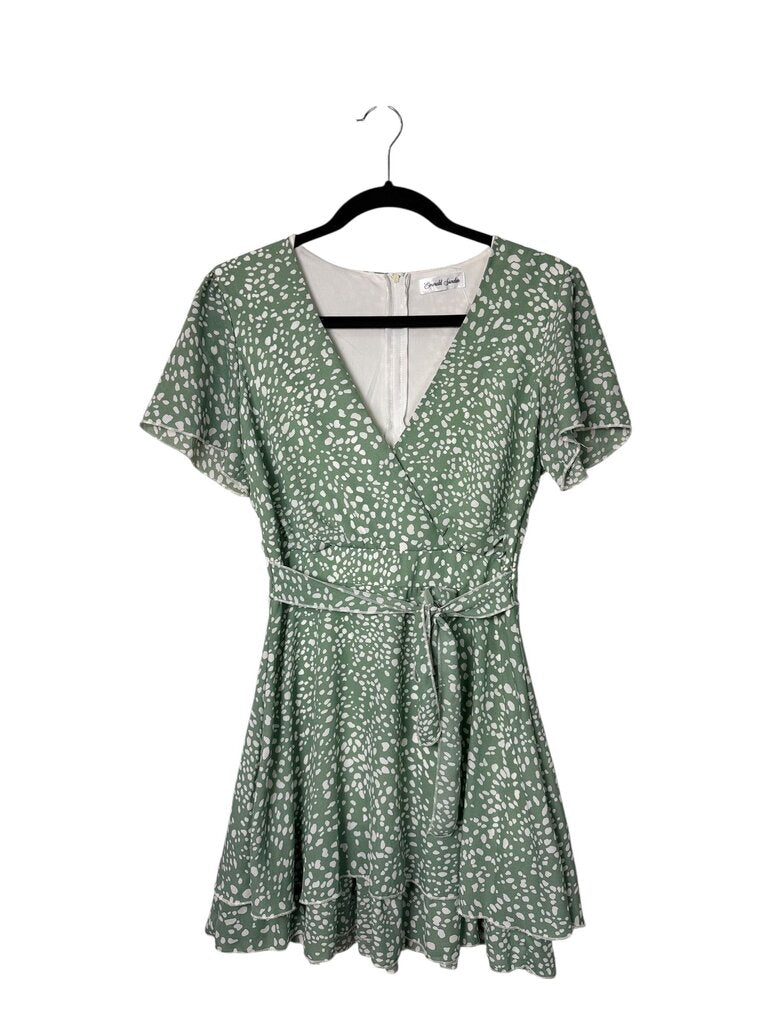 EMERALD SUNDAE FAUX WRAP DRESS