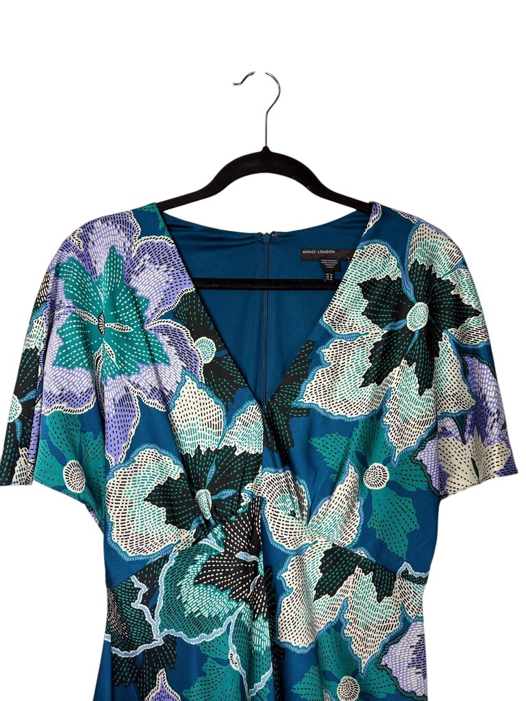 MAGGY LONDON SATIN FLORAL MAXI DRESS