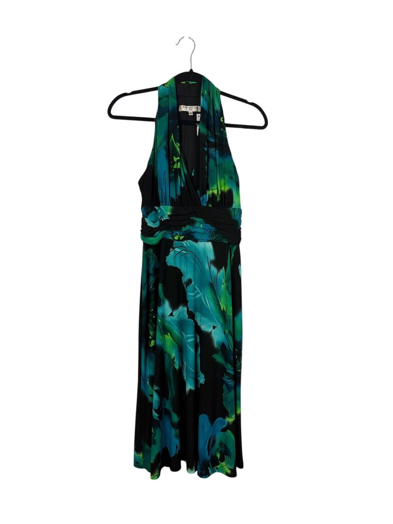 EVAN PICONE HALTER LEAF PRINT DRESS