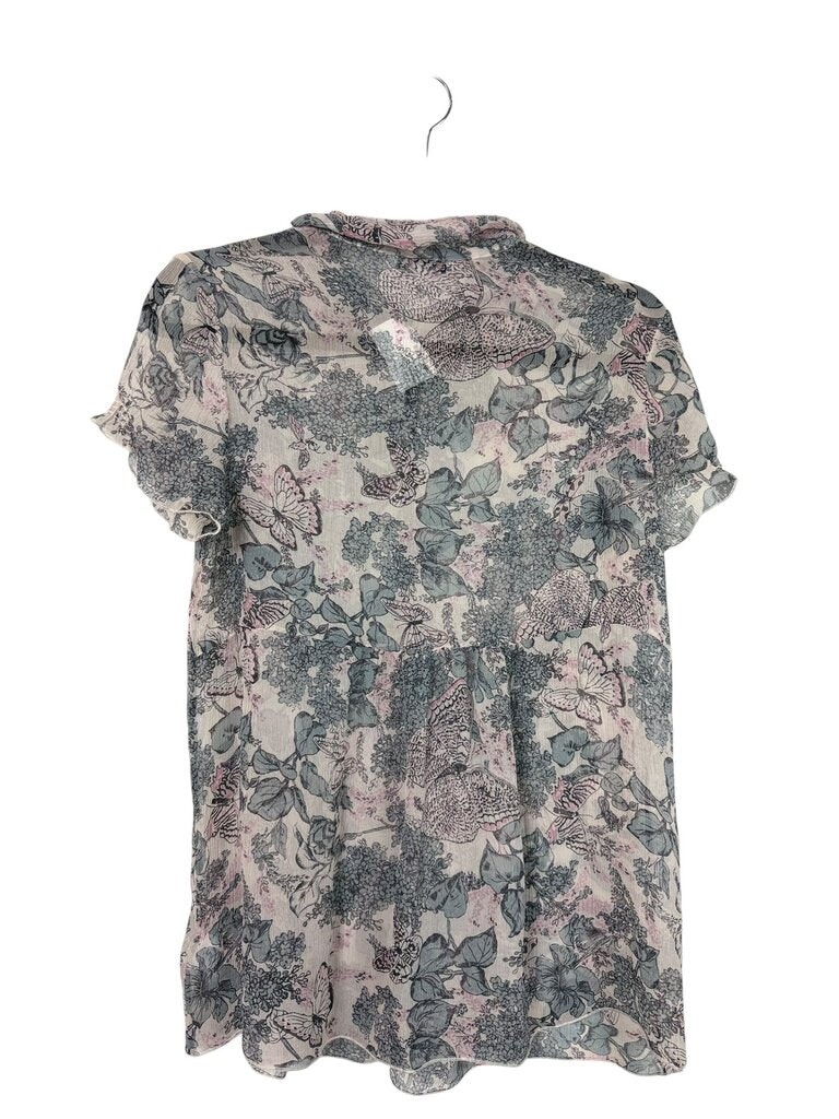 CABI FLORAL SHEER BUTTON BLOUSE