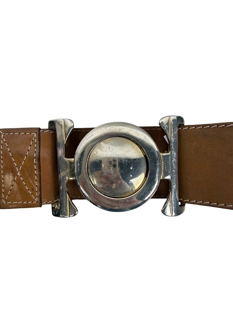 LEATHER AND SILVER WAIST CINCHING BELT