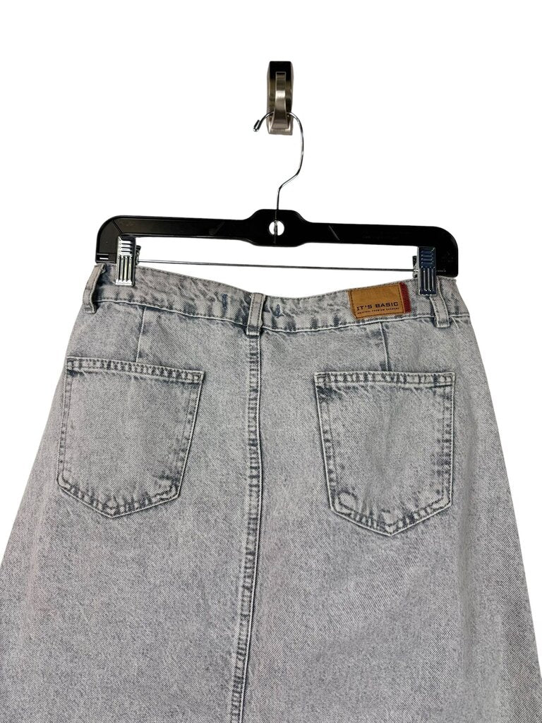 IT'S BASIC 1981 DENIM DISTRESSED MIDI SKIRT