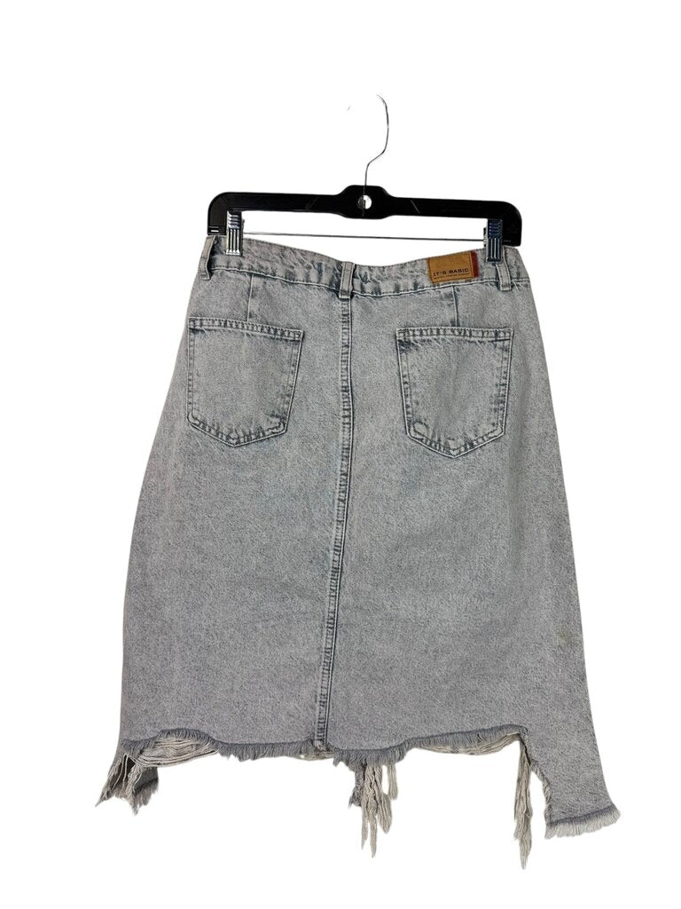 IT'S BASIC 1981 DENIM DISTRESSED MIDI SKIRT