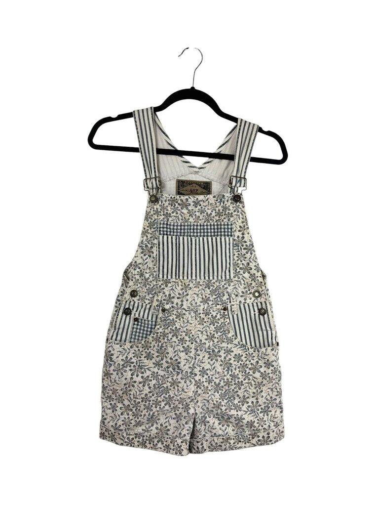 EXPRESS FLORAL/STRIPED DENIM ROMPER