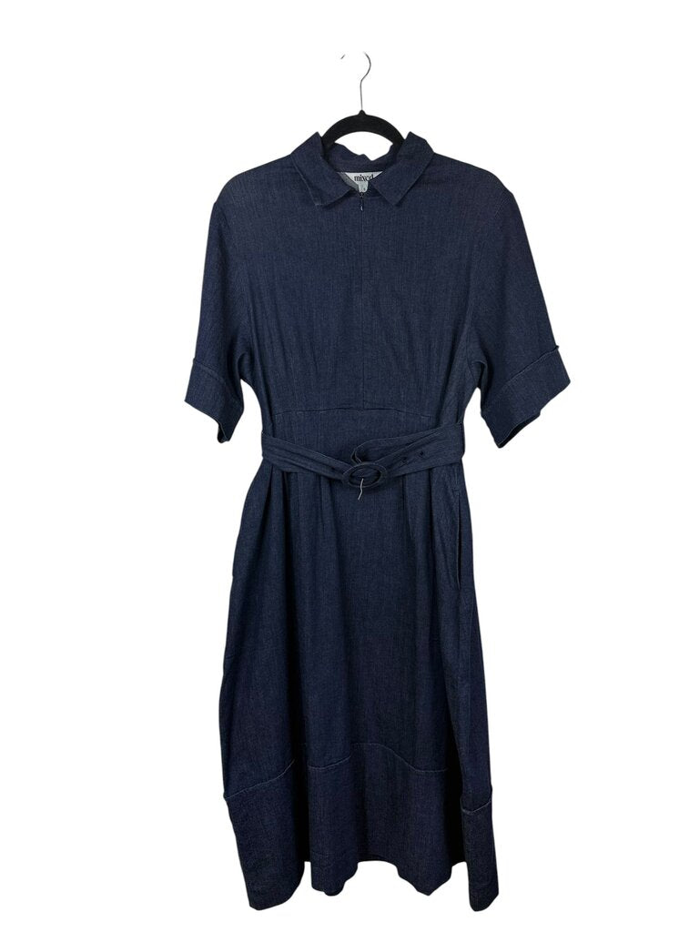 MIXED BELTED DENIM MIDI DRESS