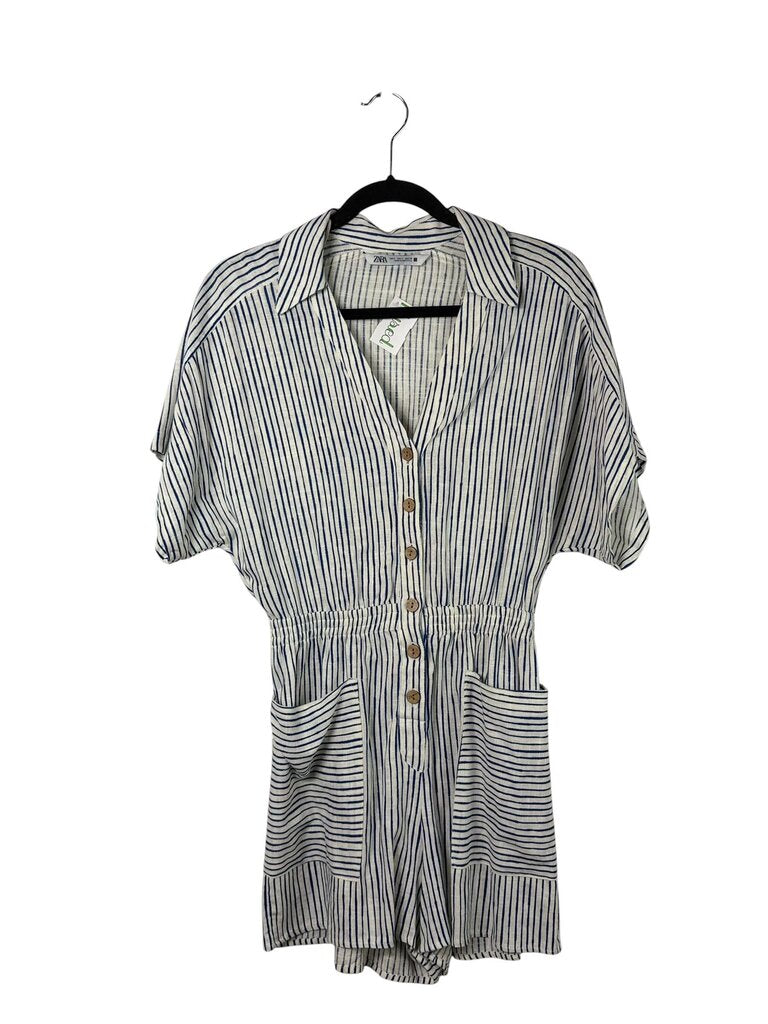 ZARA PINSTRIPE BUTTON ROMPER