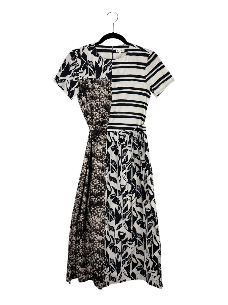 SUNO STRIPED & FLORAL DRESS