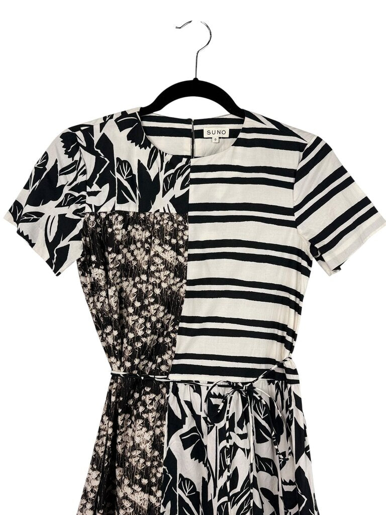 SUNO STRIPED & FLORAL DRESS