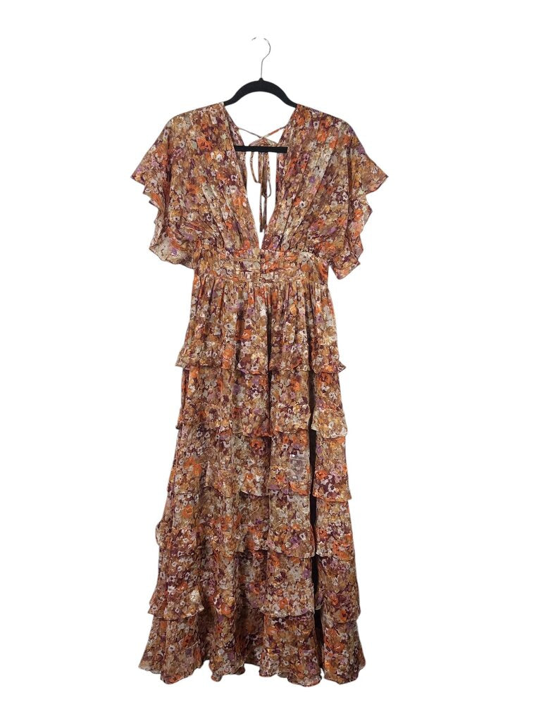 STORIA METALLIC RUFFLE MAXI DRESS