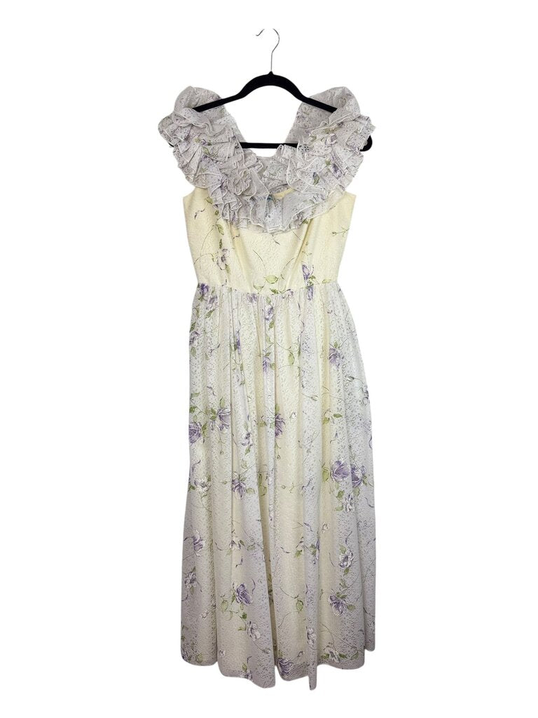RUFFLE LACE FLORAL GOWN