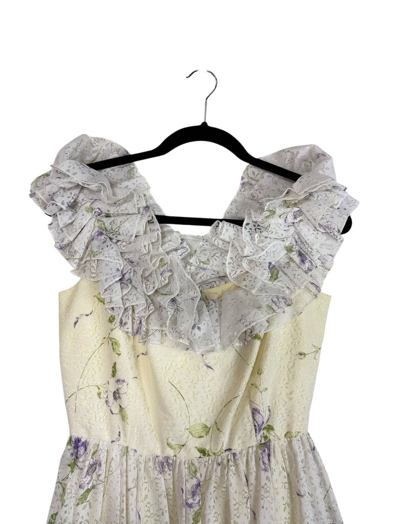 RUFFLE LACE FLORAL GOWN