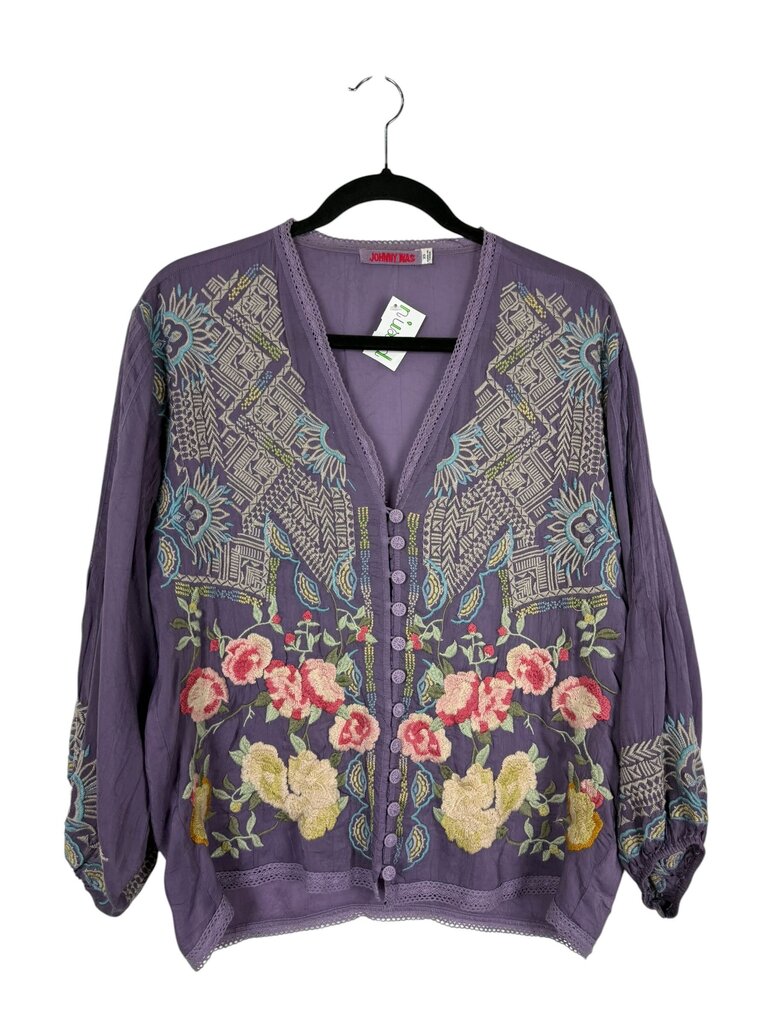 JOHNNY WAS EMBROIDERED BUTTON BLOUSE