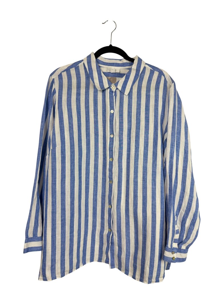 J.JILL STRIPED LINEN BUTTON DOWN