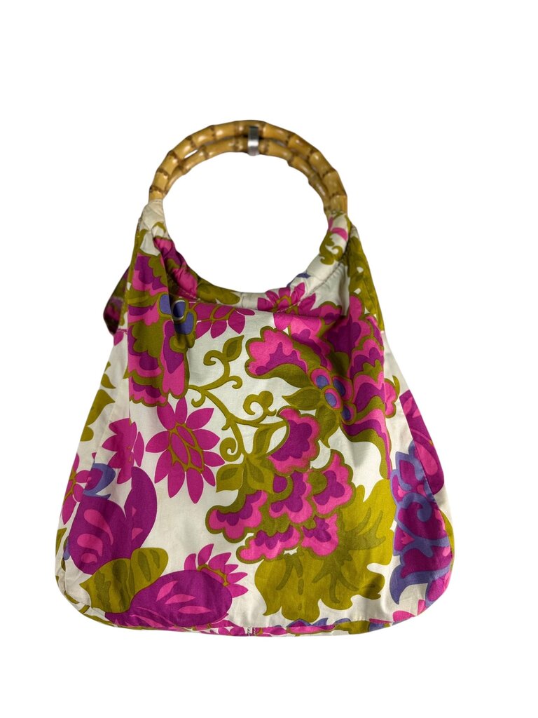J.CREW BAMBOO STRAP FABRIC FLORAL HANDBAG