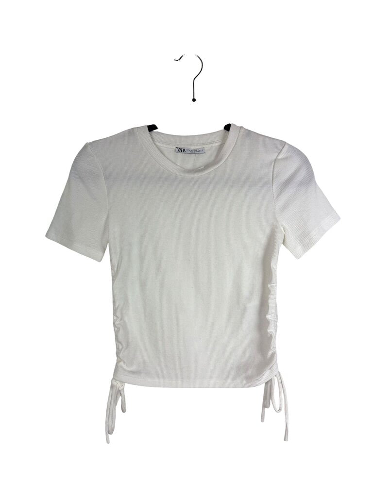 ZARA RUCHED SIDES COTTON TEE SHIRT