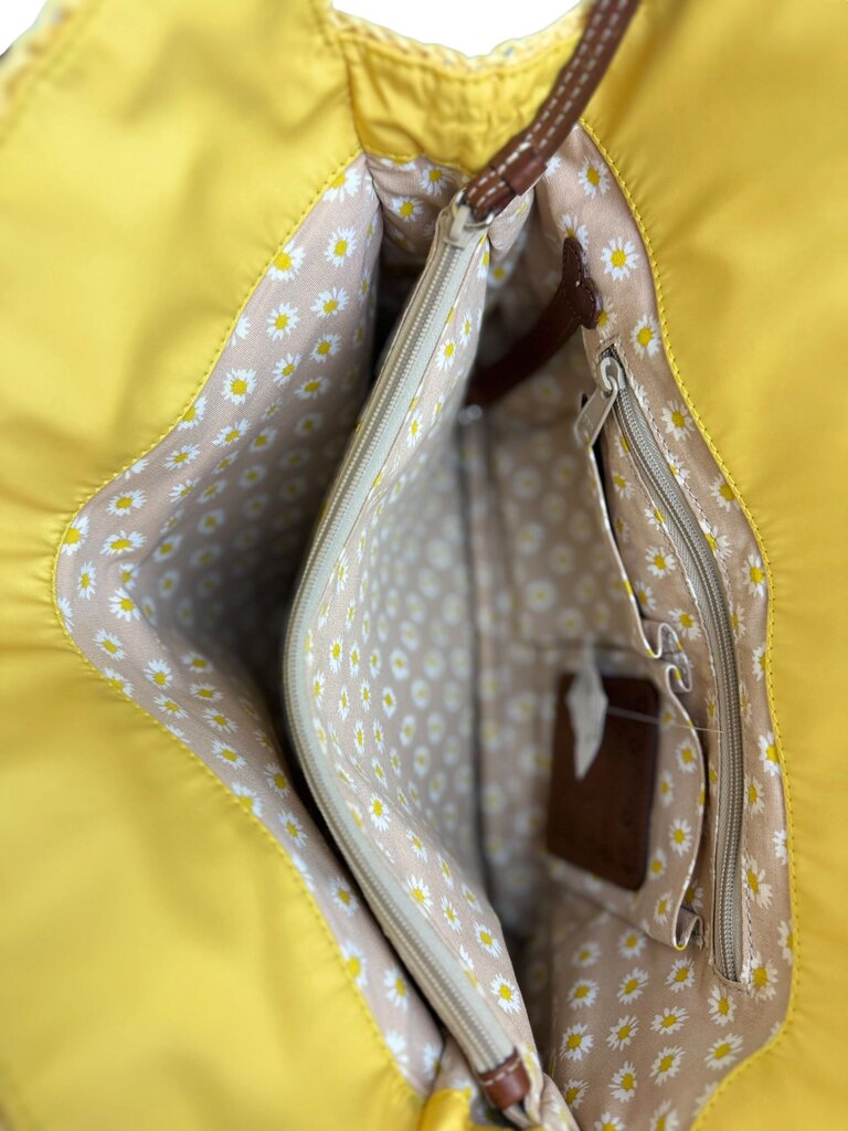 BRIGHTON CROCHET KNIT LEATHER STRAP TOTE
