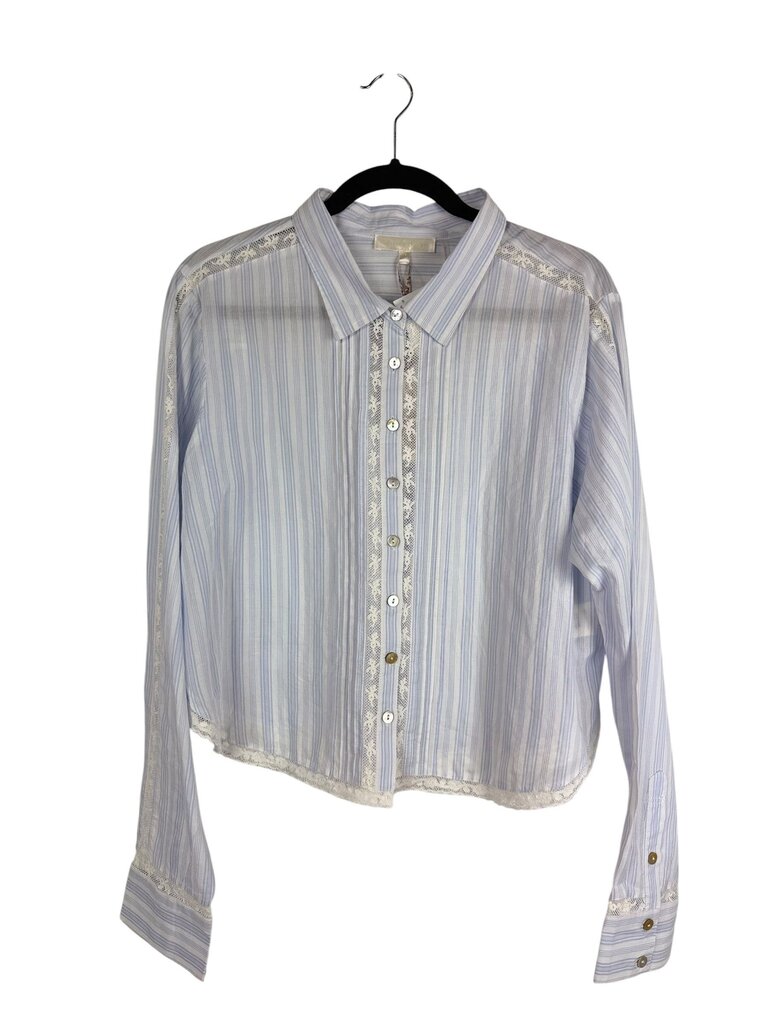 LOVESHACK FANVY LACE TRIM STRIPE BUTTON DOWN