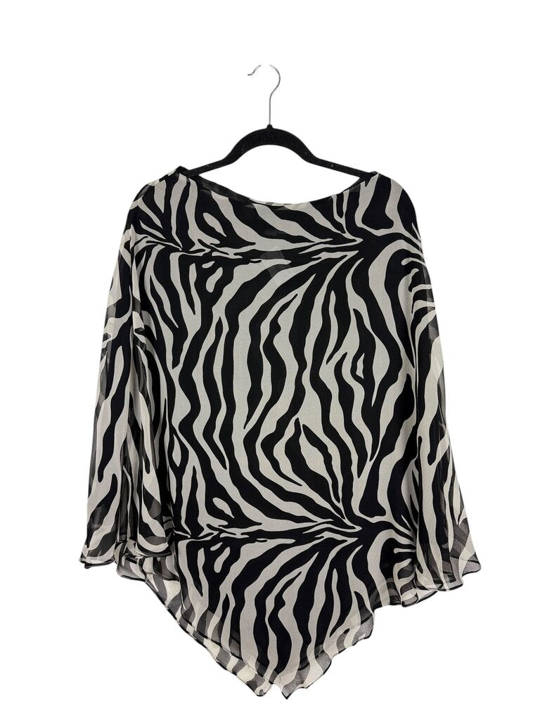 ADRIENNE LANDAU 100% SILK ZEBRA PRINT PONCHO