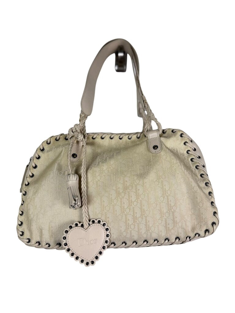 CHRISTIAN DIOR FABRIC LOGO WHIPSTITCH SHOULDER BAG