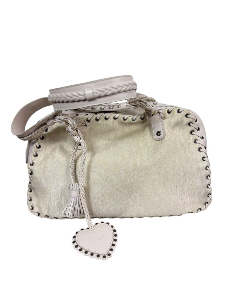 AUTHENTIC CHRISTIAN DIOR FABRIC LOGO WHIPSTITCH SHOULDER BAG