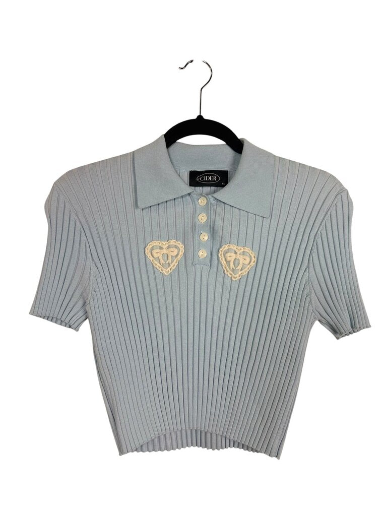 CIDER CROCHET HEART RIBBED POLO
