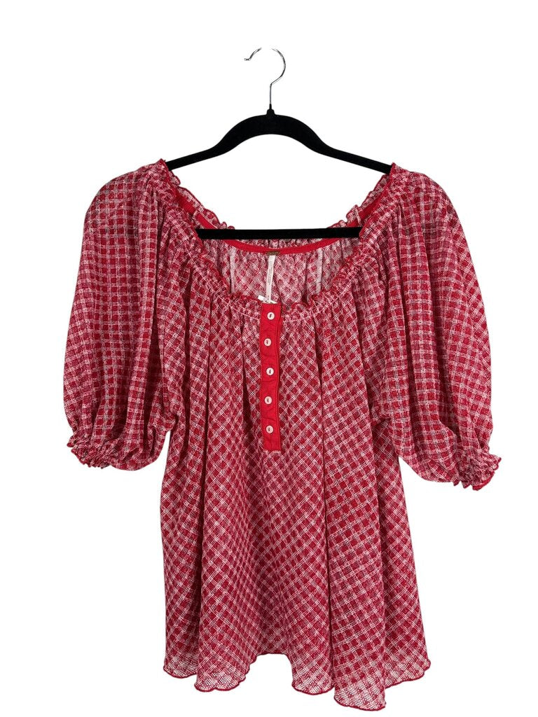 FREE PEOPLE SHEER PLAID BLOUSE