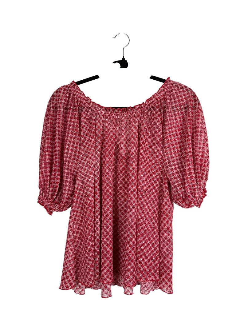 FREE PEOPLE SHEER PLAID BLOUSE