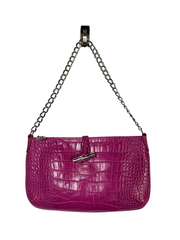 LONGCHAMP CROCODILE EMBOSSED SHOULDER BAG