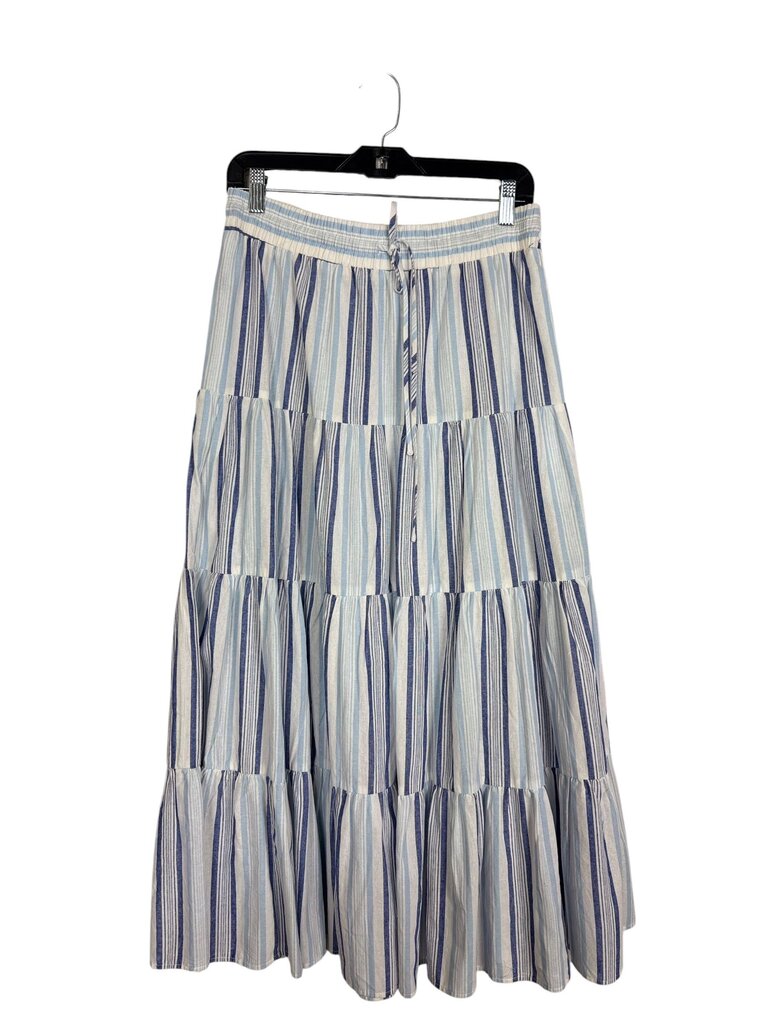 AQUA STRIPED TIERED MIDI SKIRT