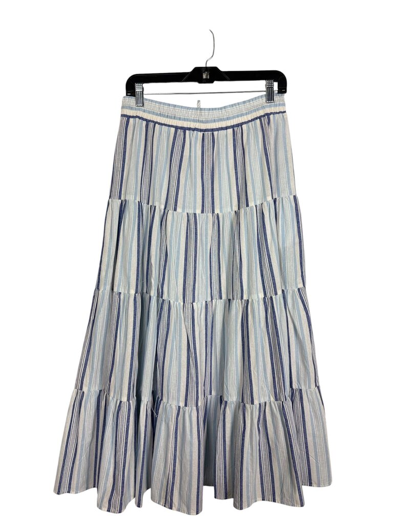 AQUA STRIPED TIERED MIDI SKIRT