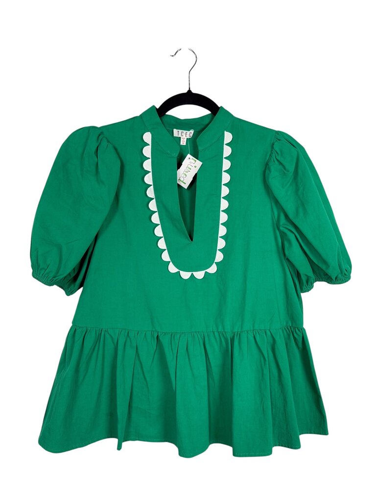 TCEC PEPLUM SCALLOP TRIM BLOUSE