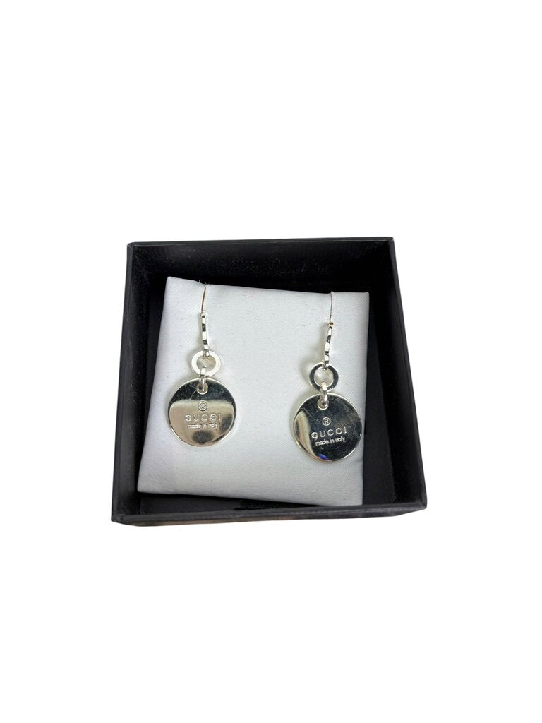 AUTHENTIC GUCCI SILVER DISK DANGLE EARRINGS