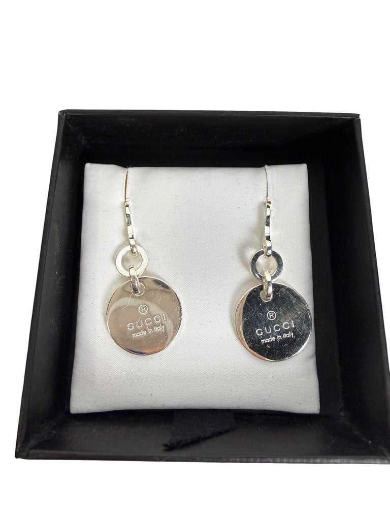GUCCI SILVER DISK DANGLE EARRINGS