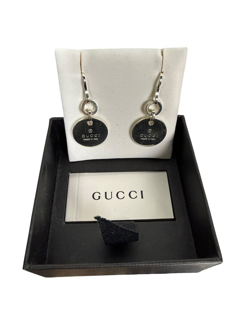AUTHENTIC GUCCI SILVER DISK DANGLE EARRINGS