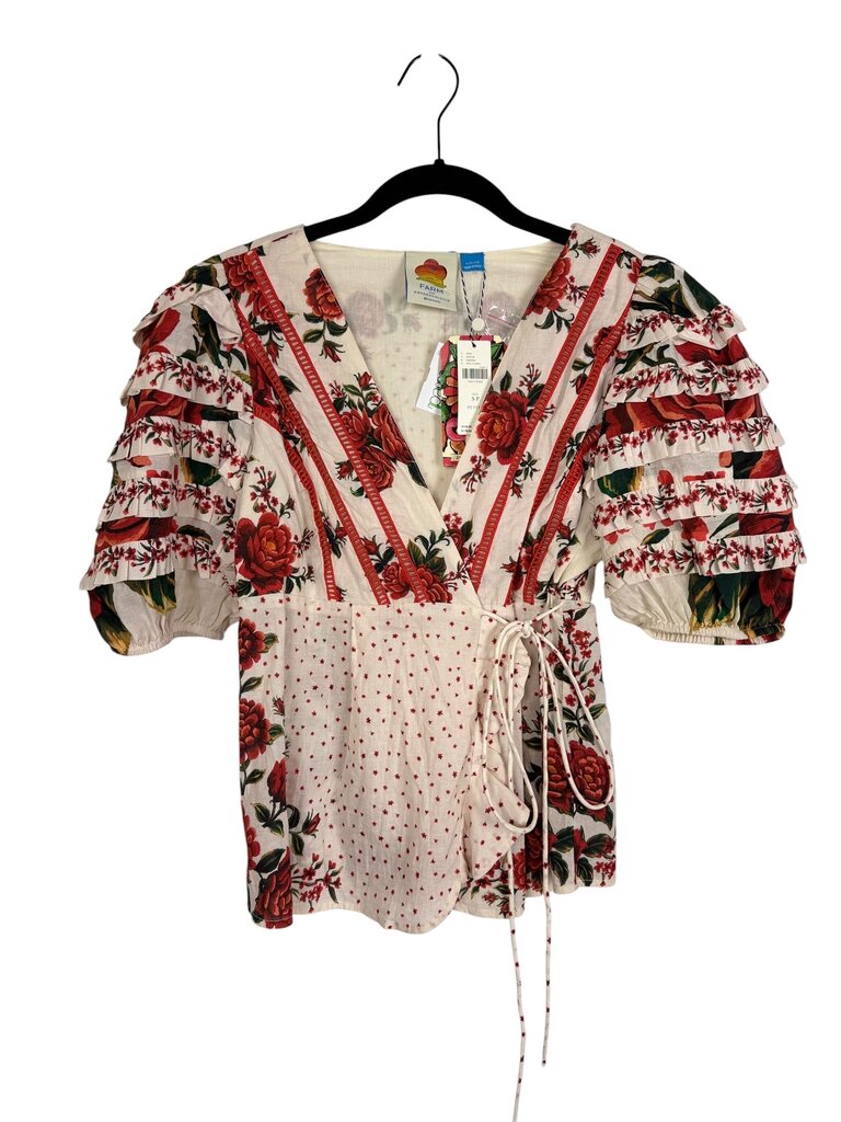 FARM FOR ANTHROPOLOGIE FLORAL WRAP BLOUSE