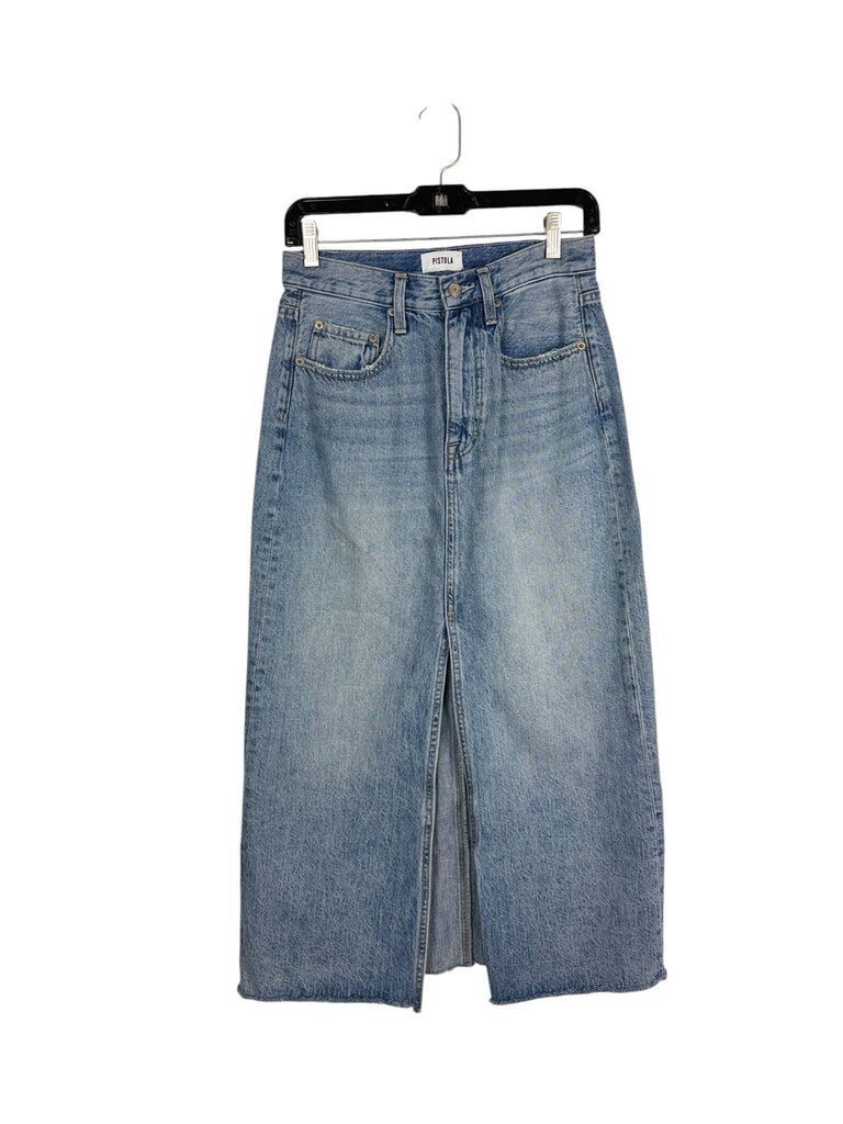 PISTOLA HIGH RISE DENIM MIDI SKIRT
