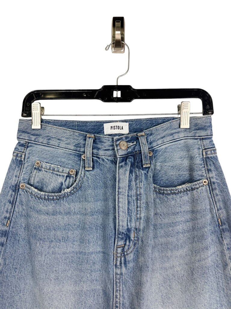 PISTOLA HIGH RISE DENIM MIDI SKIRT