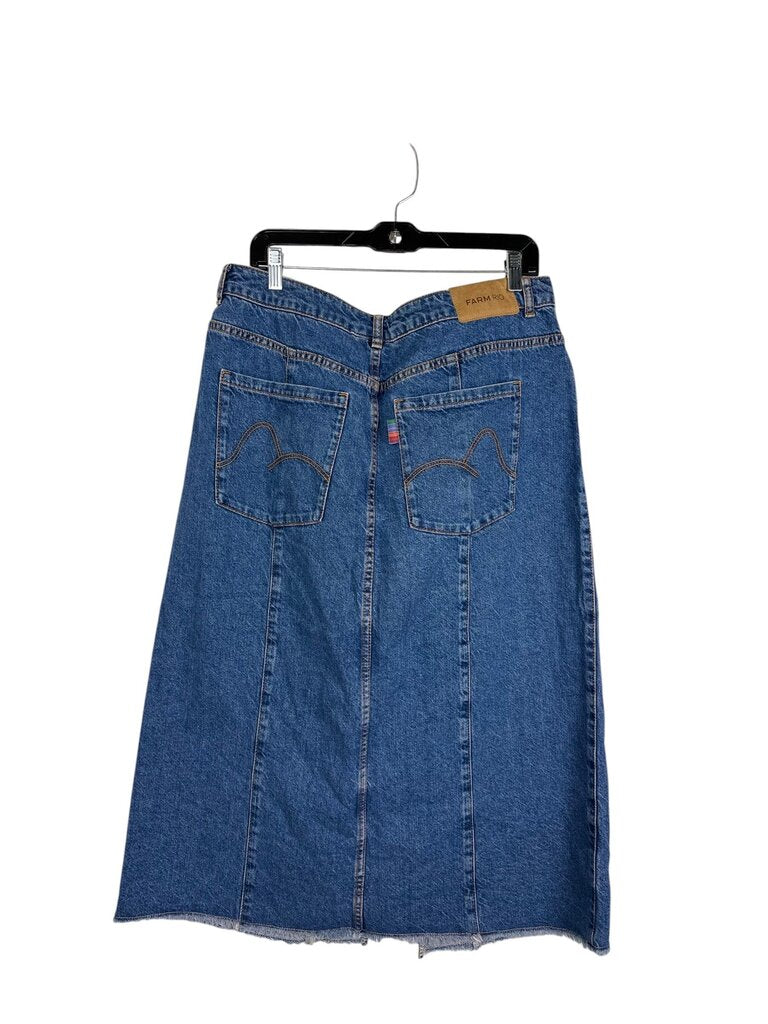 FARM RIO FRAYED DENIM MIDI SKIRT