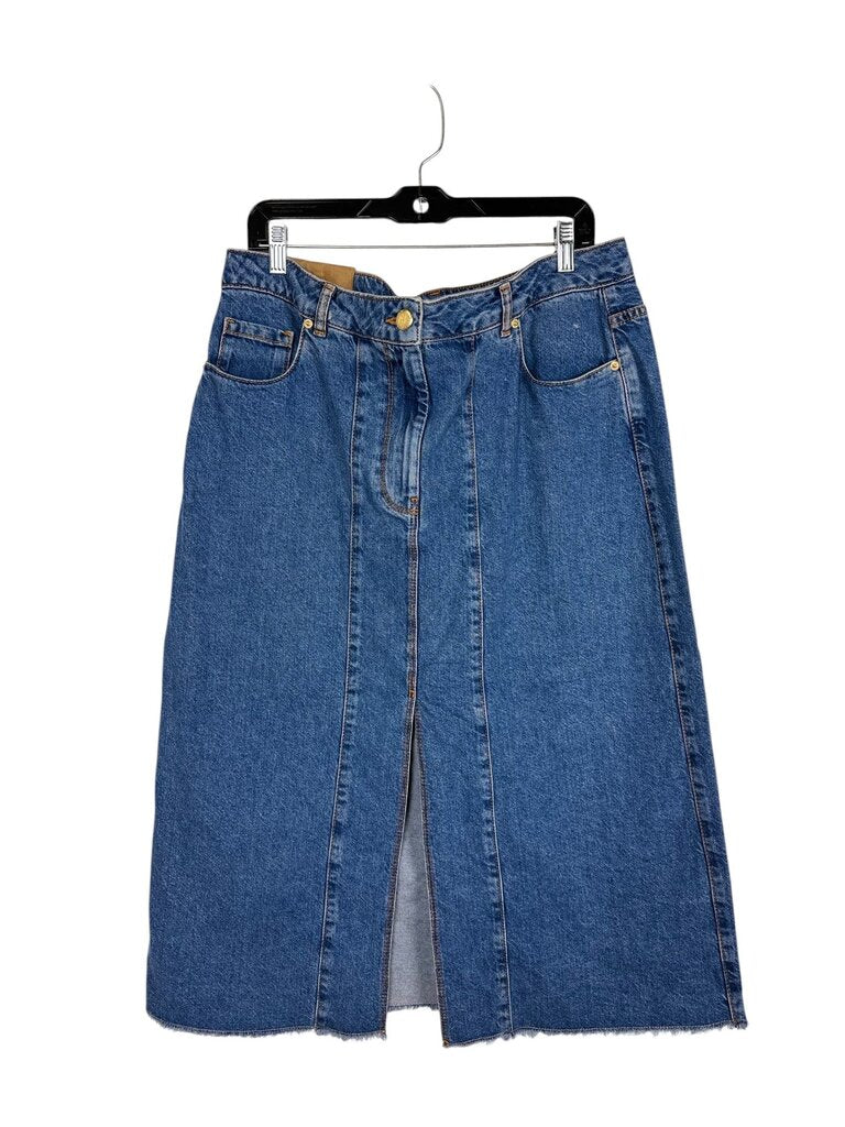 FARM RIO FRAYED DENIM MIDI SKIRT