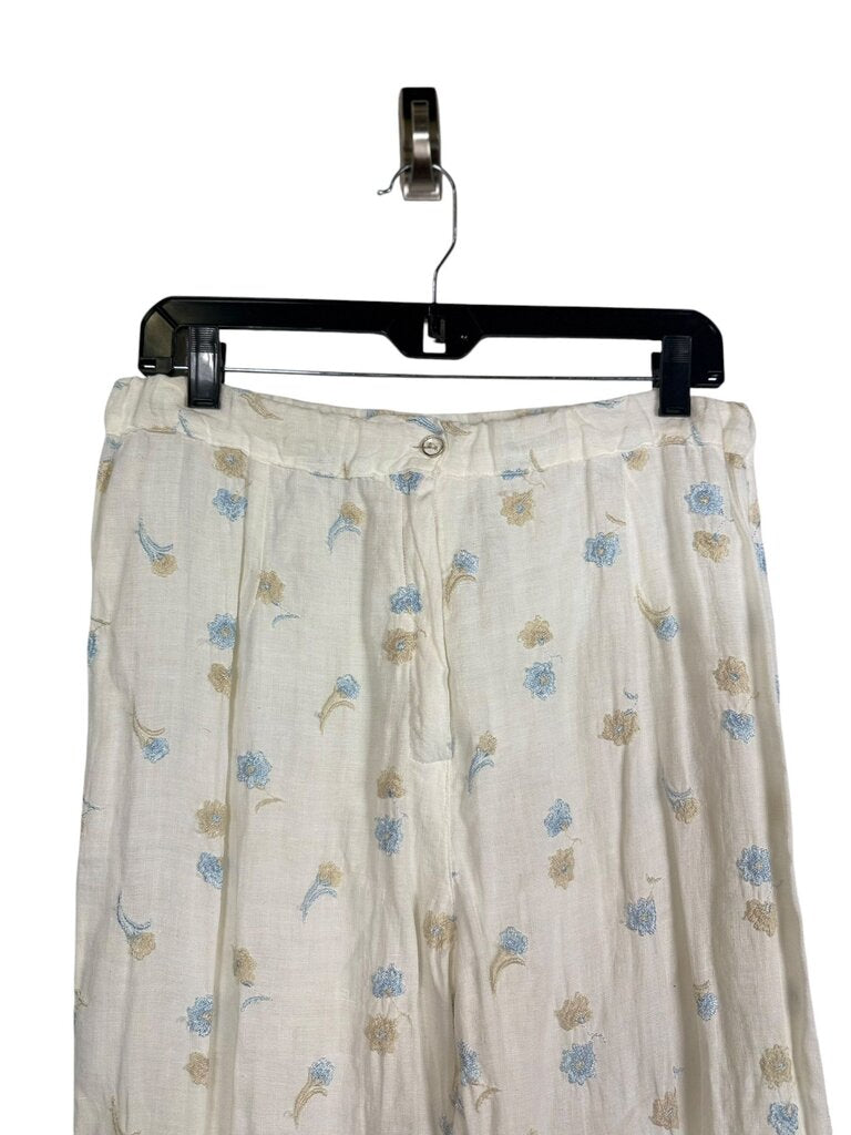 MARILOE FLORAL EMBROIDERED LINEN PANTS