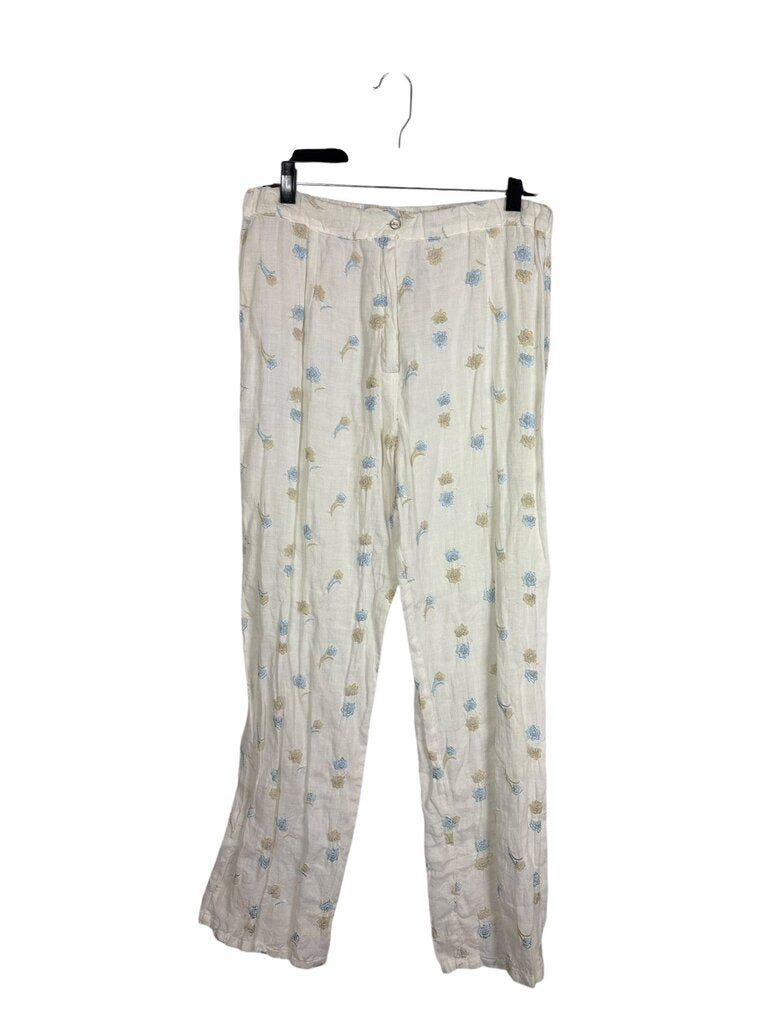 MARILOE FLORAL EMBROIDERED LINEN PANTS