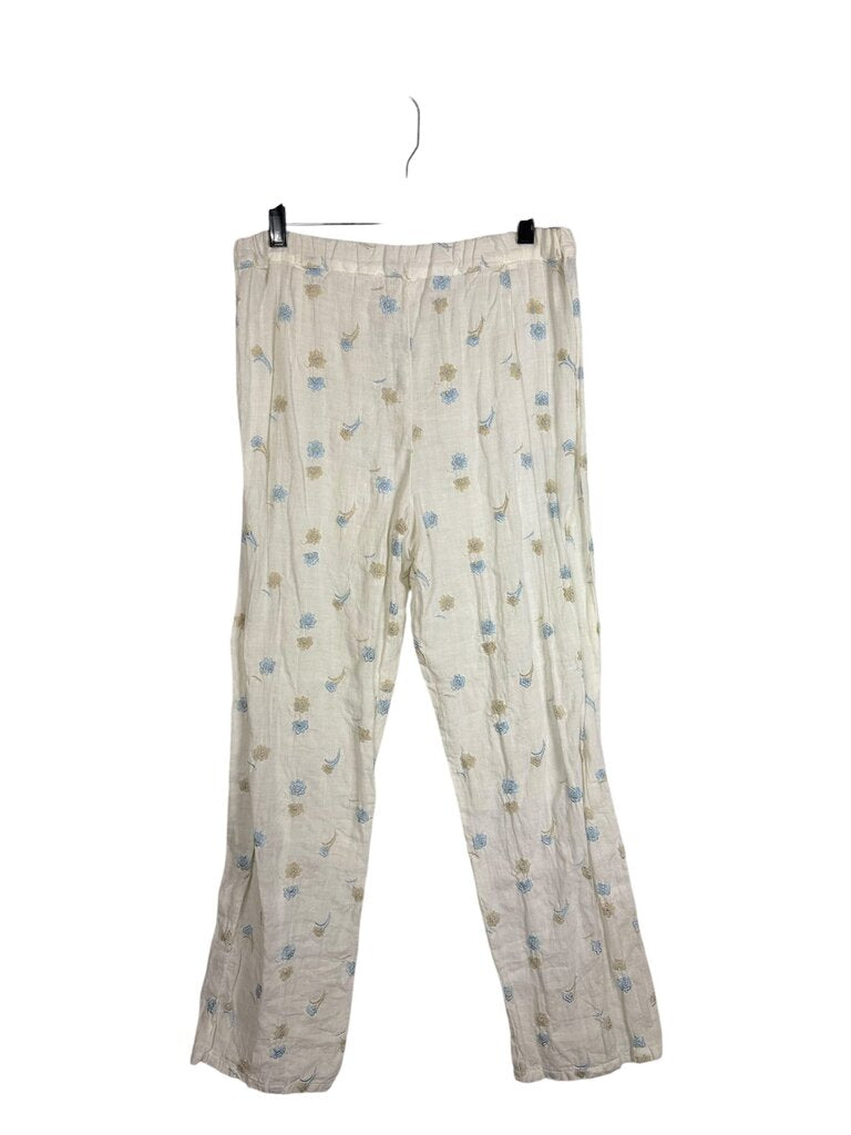 MARILOE FLORAL EMBROIDERED LINEN PANTS