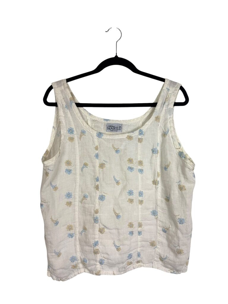 MARILOU FLORAL EMBROIDERED LINEN TANK