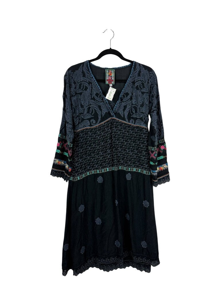 JOHNNY WAS EMBROIDERED MIDI DRESS